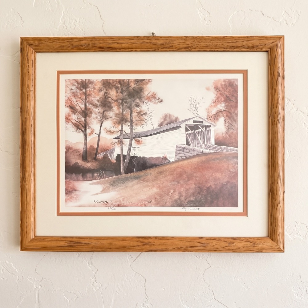 Ray Clement 1981 Signed Numbered Covered Bridge Lithograph Framed Art 138/150